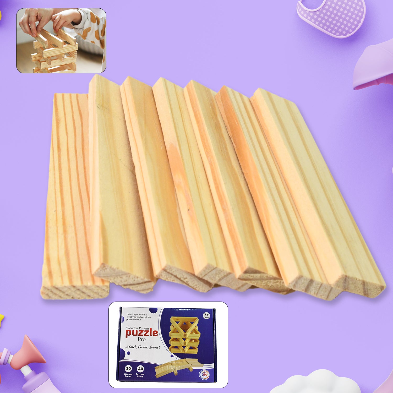 Wooden Pattern Brain Puzzles 20 Pcs Wooden Strips 40 Pattern Cards (1 Set) Wooden Pattern Brain Puzzles 20 Pcs Wooden Strips 40 Pattern Cards (1 Set)